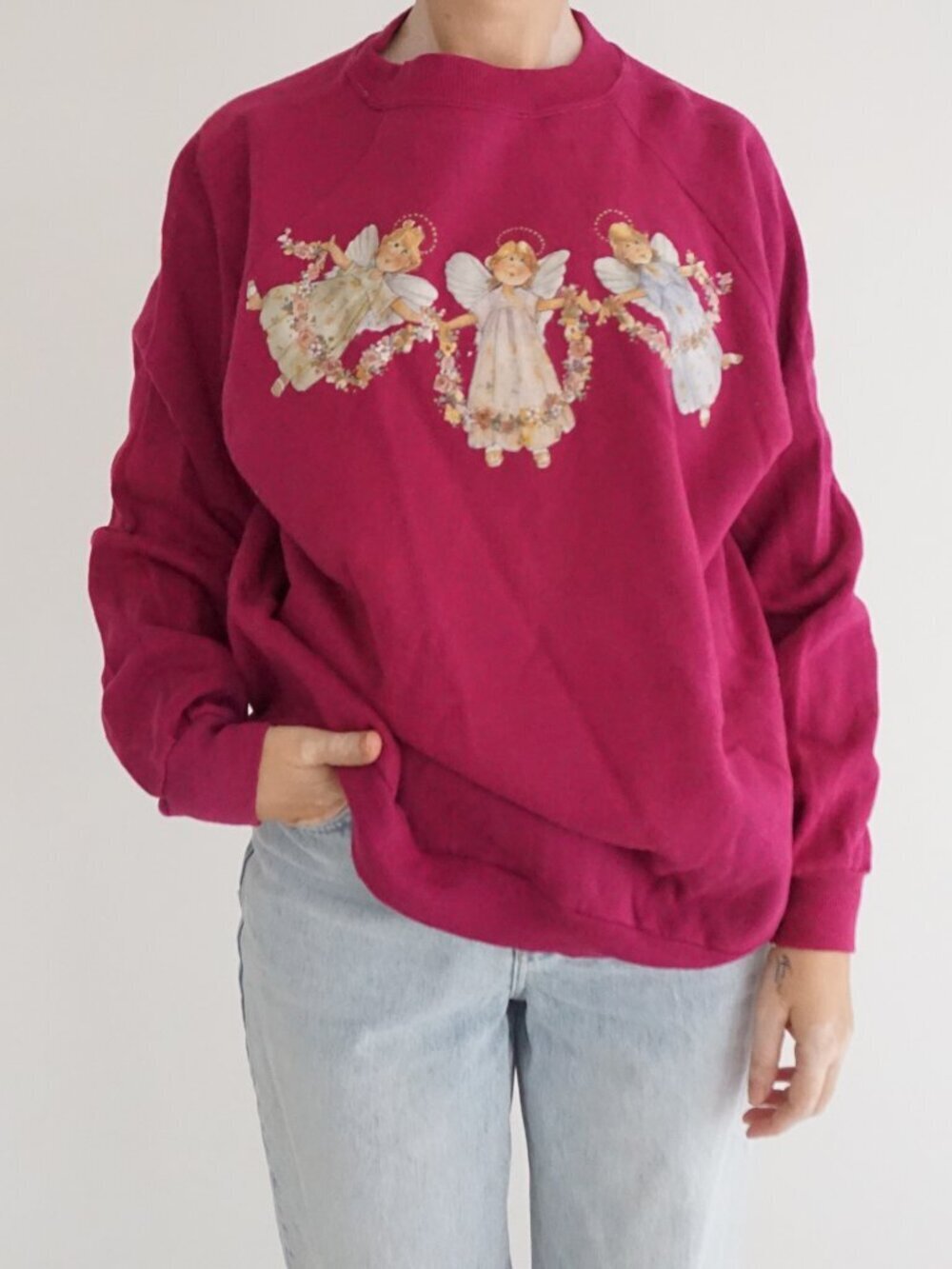 Vintage USA Tease Red Embroidered Angel Graphic Sweatshirt XL